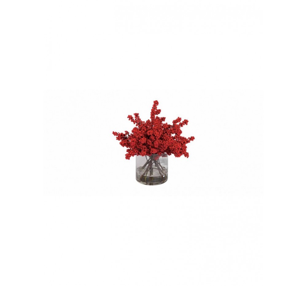 Red holly berries in glass jar